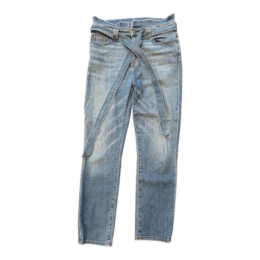 7 For All Mankind Jen Blue Jeans Women’s Size 29 Straight Leg Tie Belt